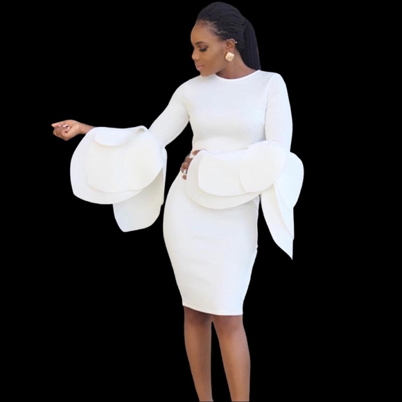 Boutique Dresses & Skirts - Bodycon Petal Sleeves Cocktail Evening Zipper Midi